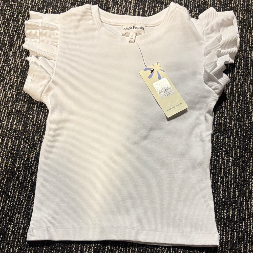 White Ruffle Sleeve Short Sleeve Tee by